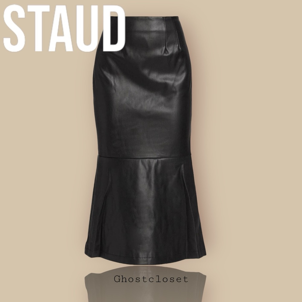 NWT STAUD vegan leather black skirt - 6